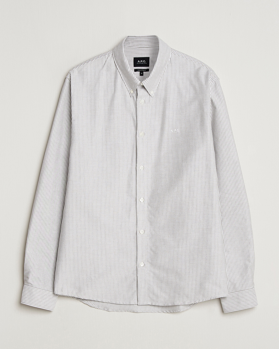Men | Shirts | A.P.C. | Greg Striped Oxford Shirt Green/White
