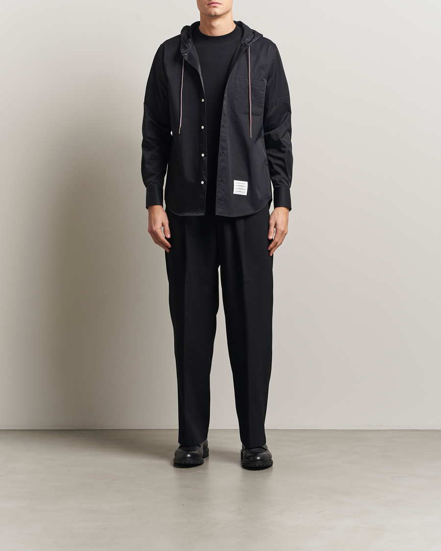 トップス Thom Browne Oxford Hooded ZipFront Shirt Thom Browne Long Sleeve Hooded Overshirt Black at CareOfCarl.com