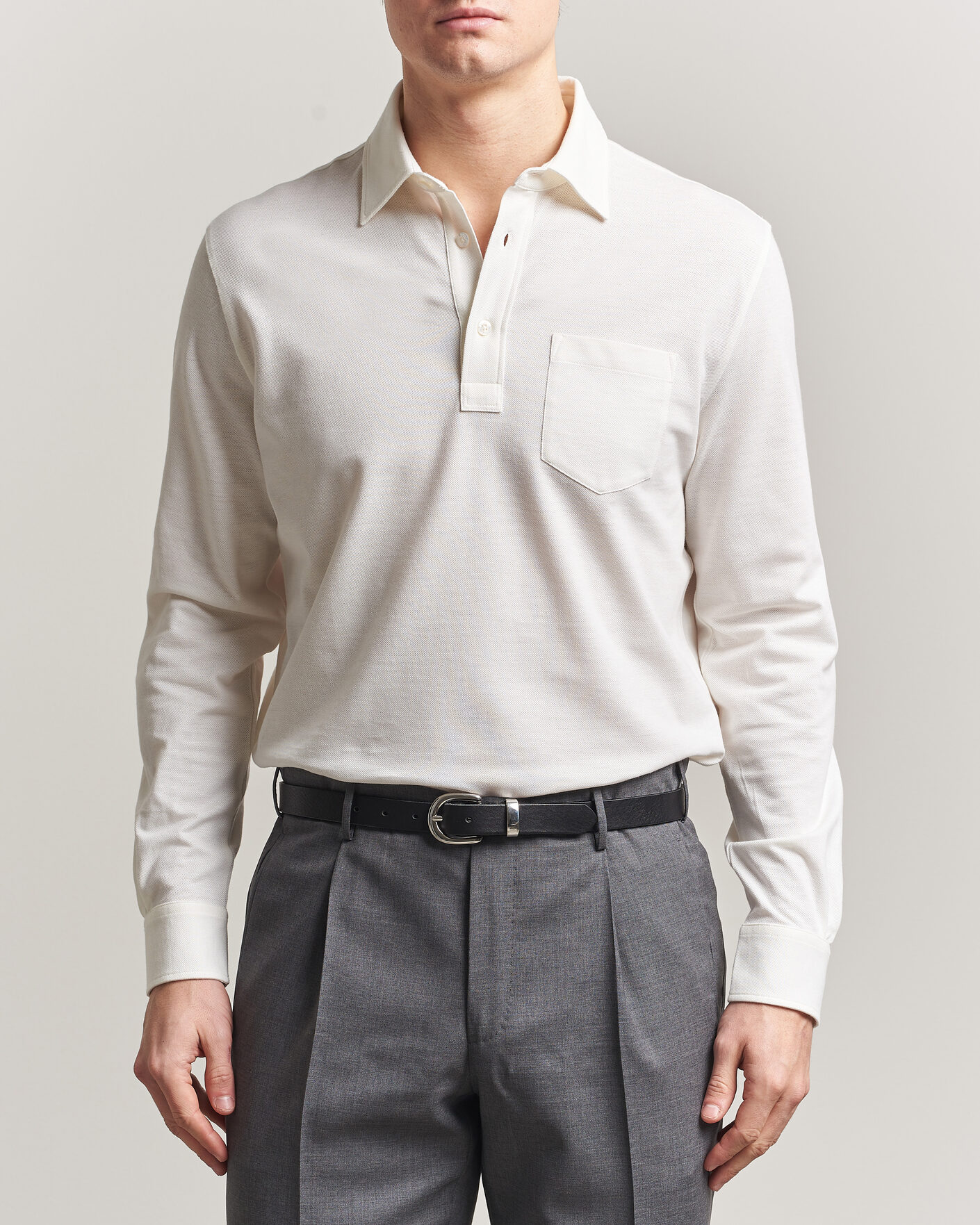 Men | Polo Shirts | Ralph Lauren Purple Label | Cotton/Cashmere Long Sleeve Polo Off White
