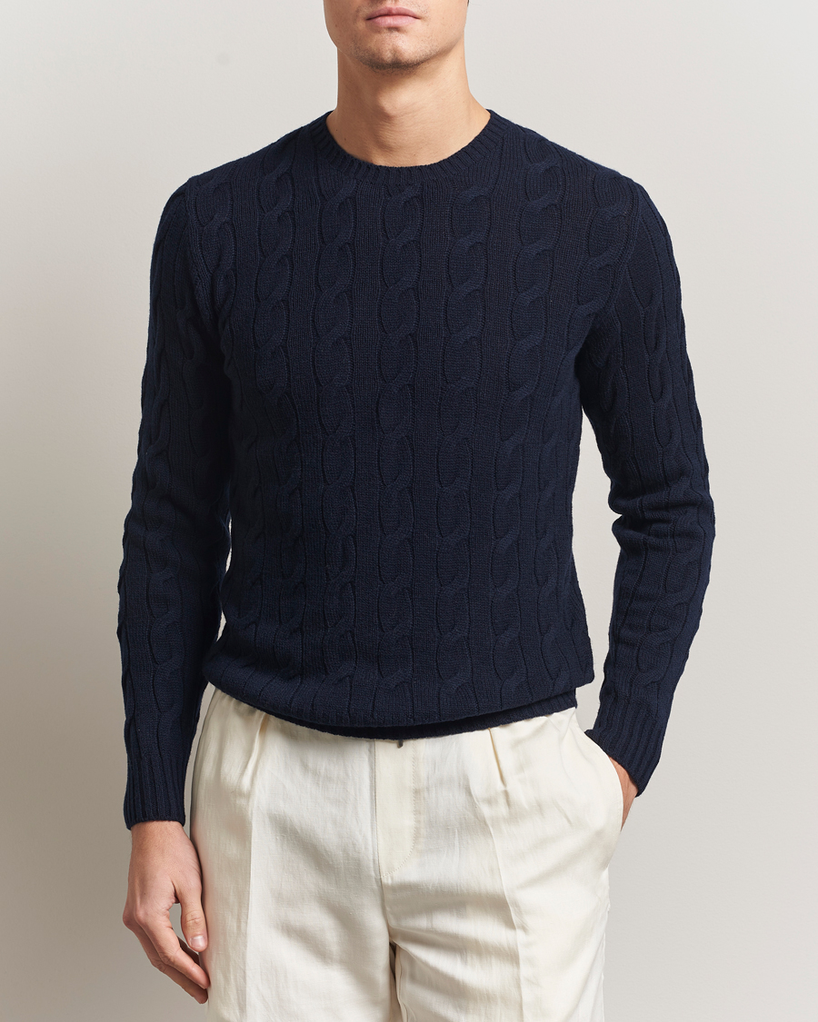 Men | Sweaters & Knitwear | Ralph Lauren Purple Label | Cashmere Cable Sweater Chairman Navy