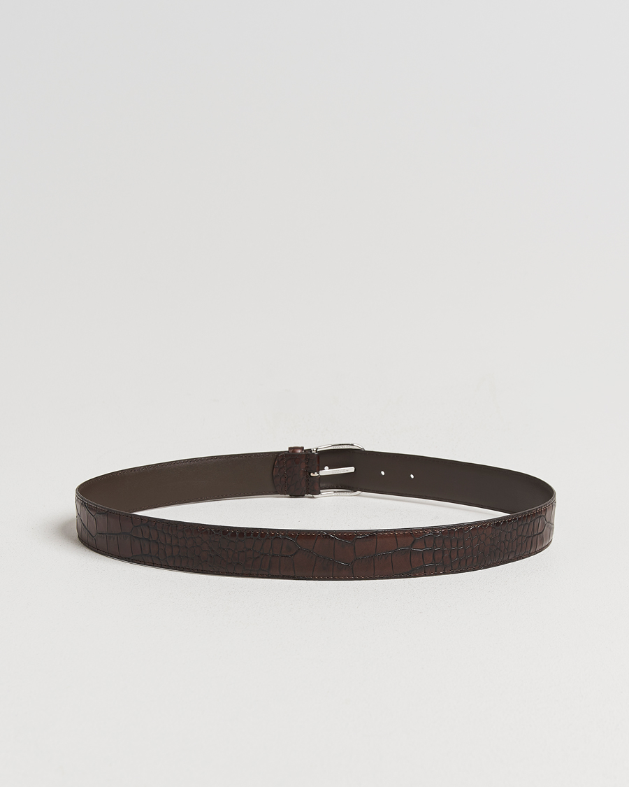 Men | Belts | Anderson's | Embossed 3,5cm Leather Belt Brown