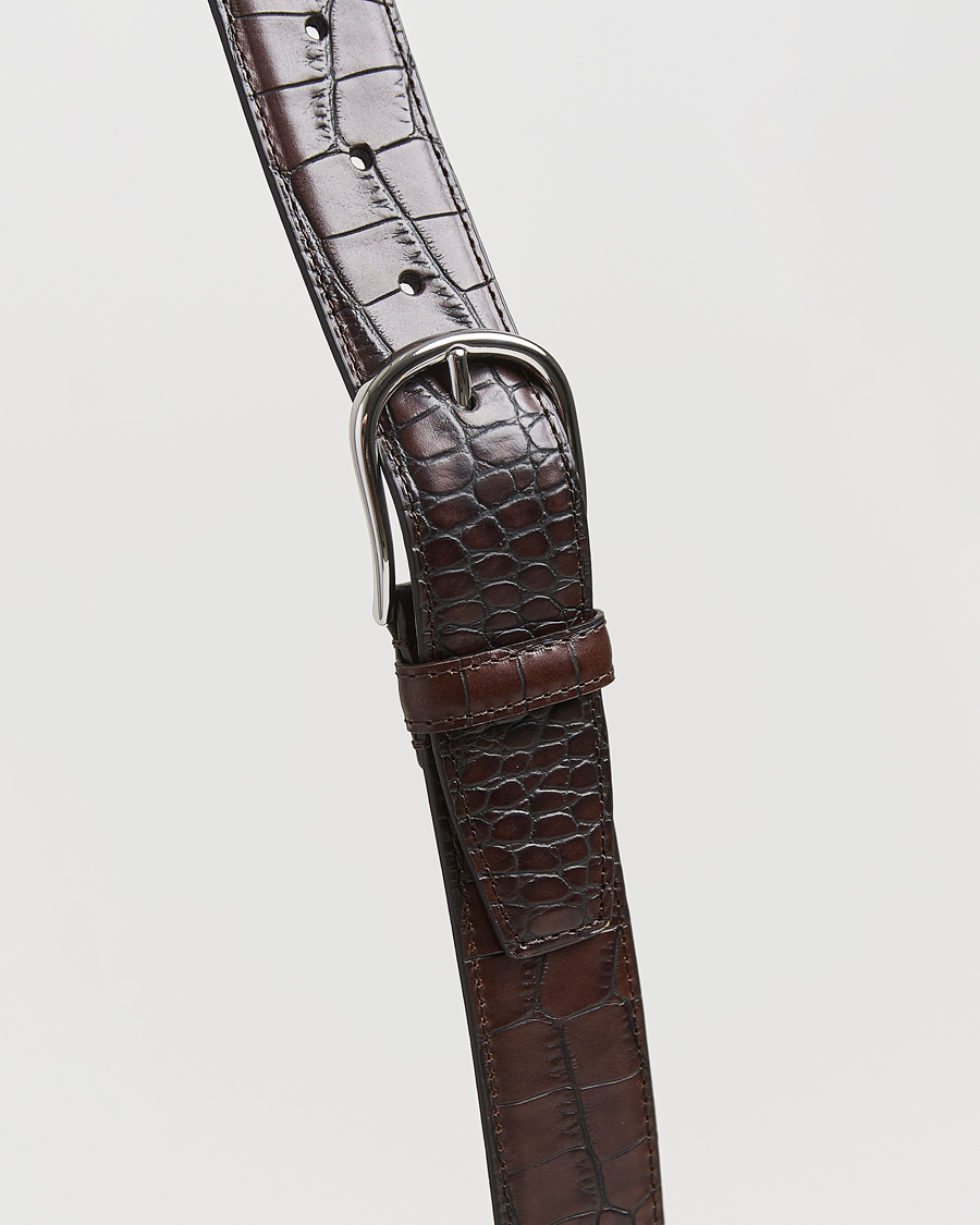 Men | Belts | Anderson's | Embossed 3,5cm Leather Belt Brown