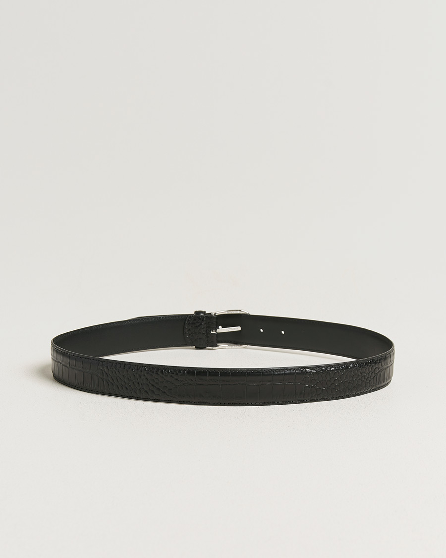 Men | Belts | Anderson's | Embossed 3,5cm Leather Belt Black