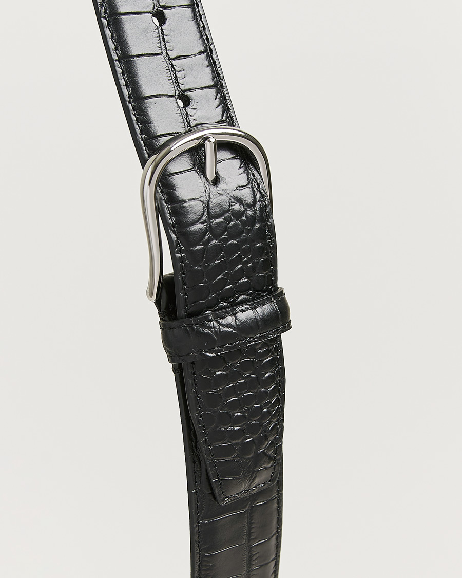 Men | Belts | Anderson's | Embossed 3,5cm Leather Belt Black