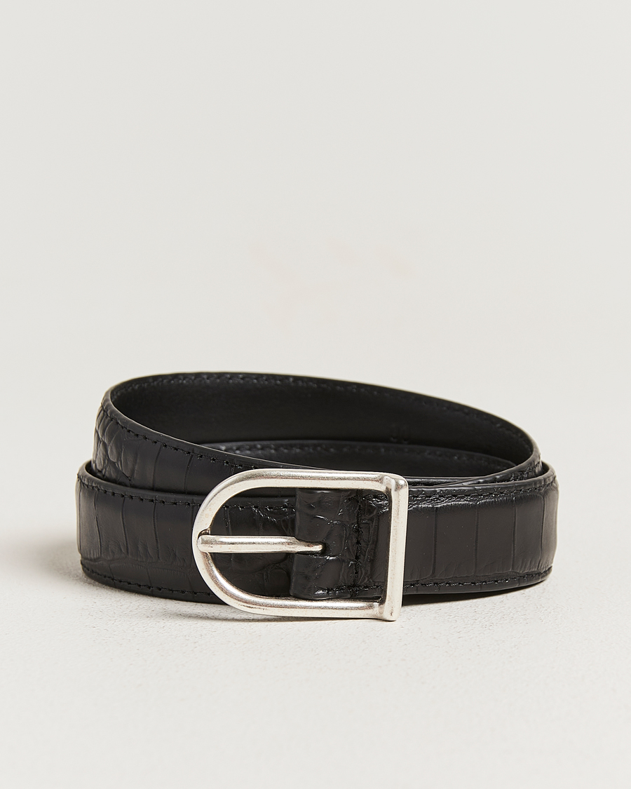 Men | Belts | Anderson's | Embossed 2,5cm Lether Belt Black