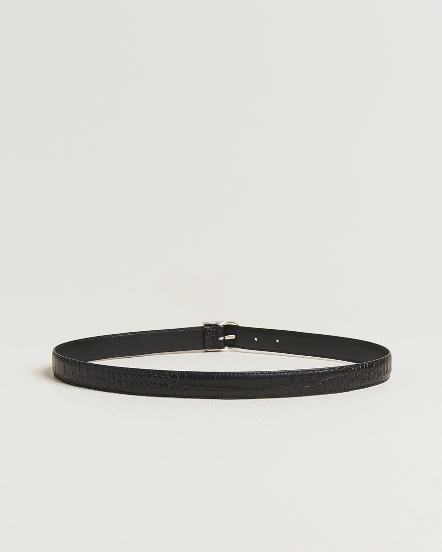 Men | Belts | Anderson's | Embossed 2,5cm Lether Belt Black