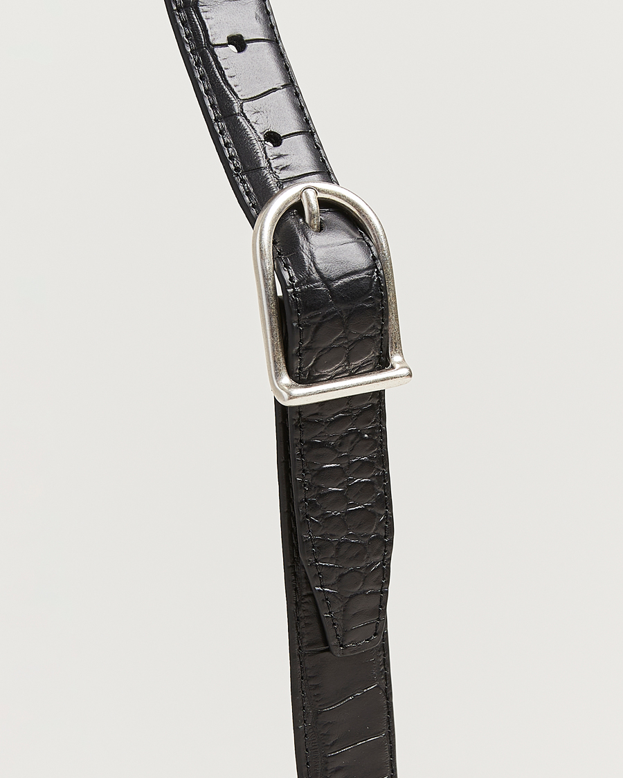 Men | Belts | Anderson's | Embossed 2,5cm Lether Belt Black