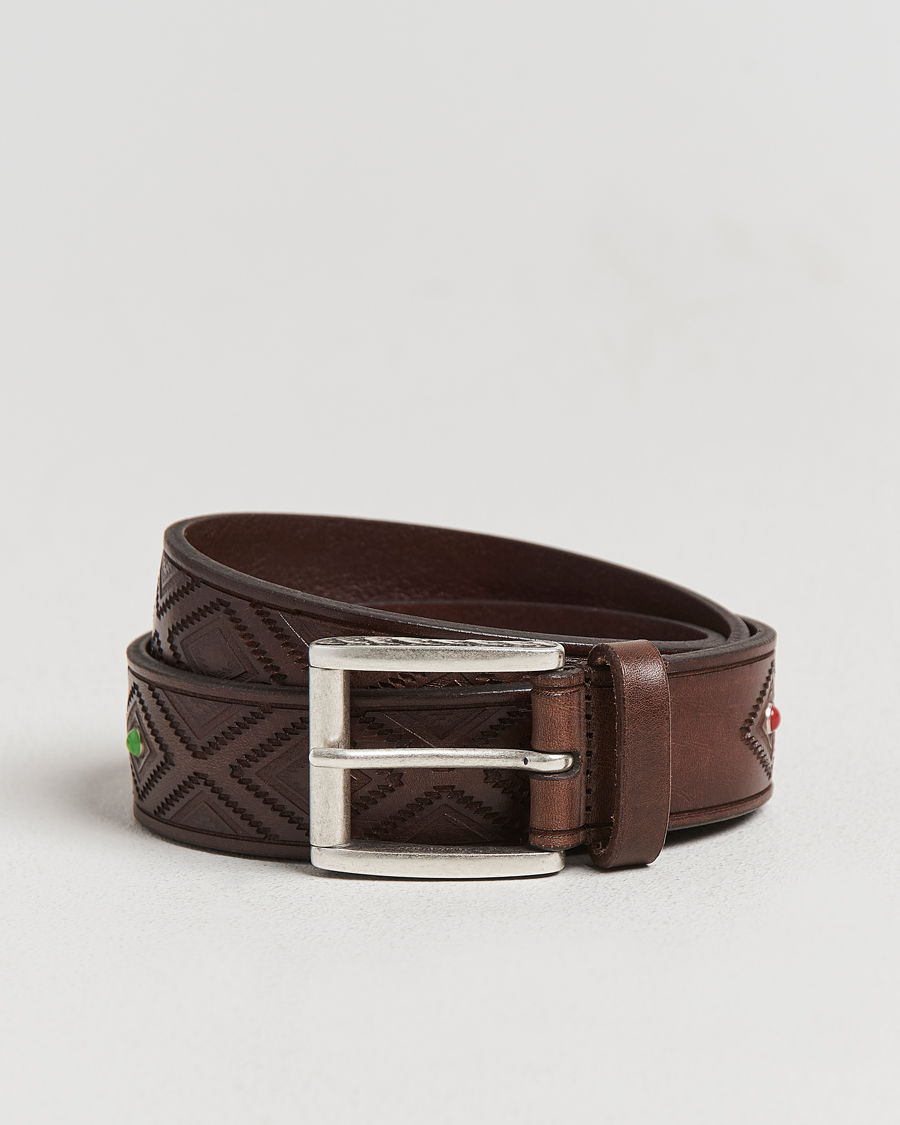 Men | Belts | Anderson's | Diamond Pattern Western 3,5cm Belt Brown