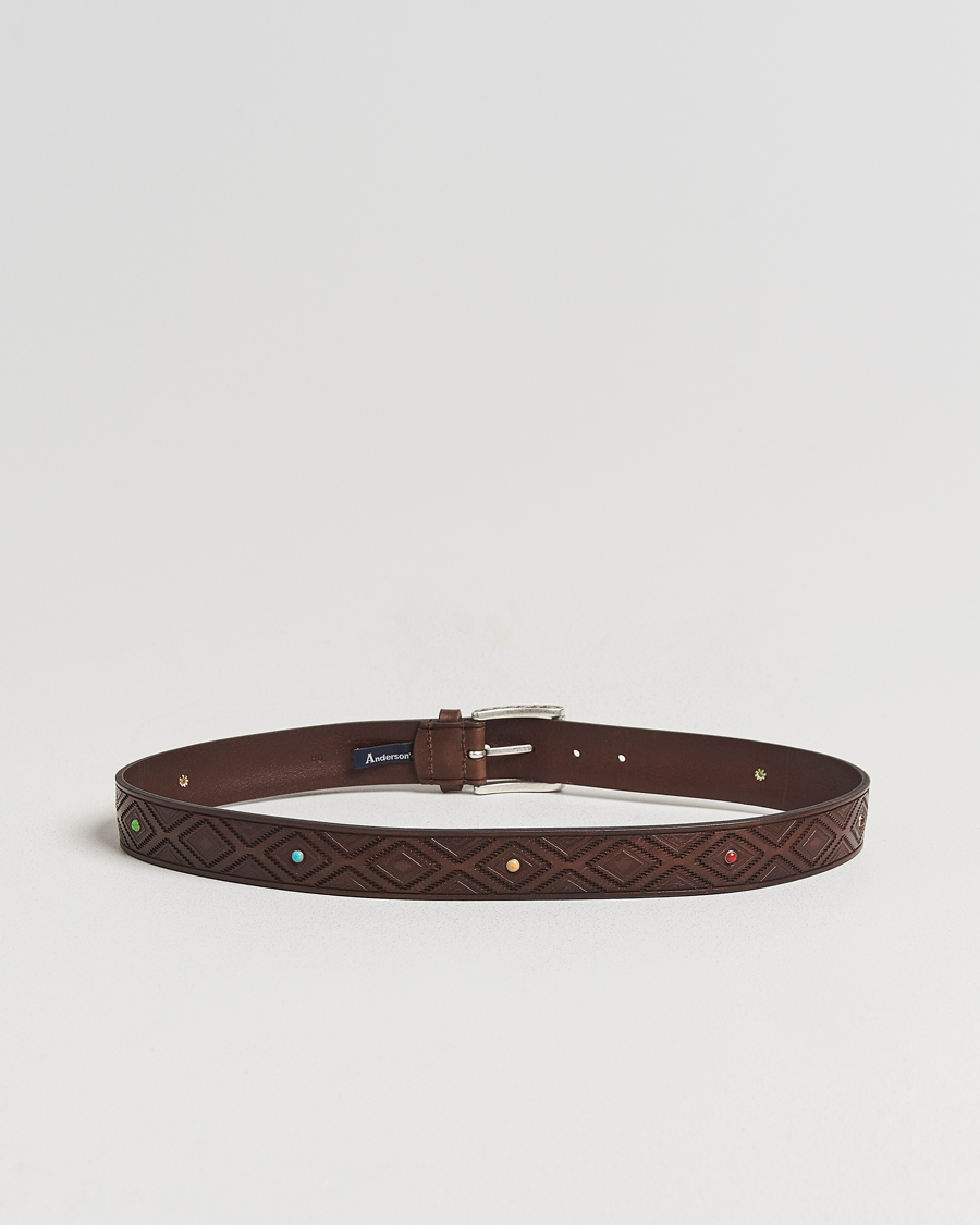 Men | Belts | Anderson's | Diamond Pattern Western 3,5cm Belt Brown