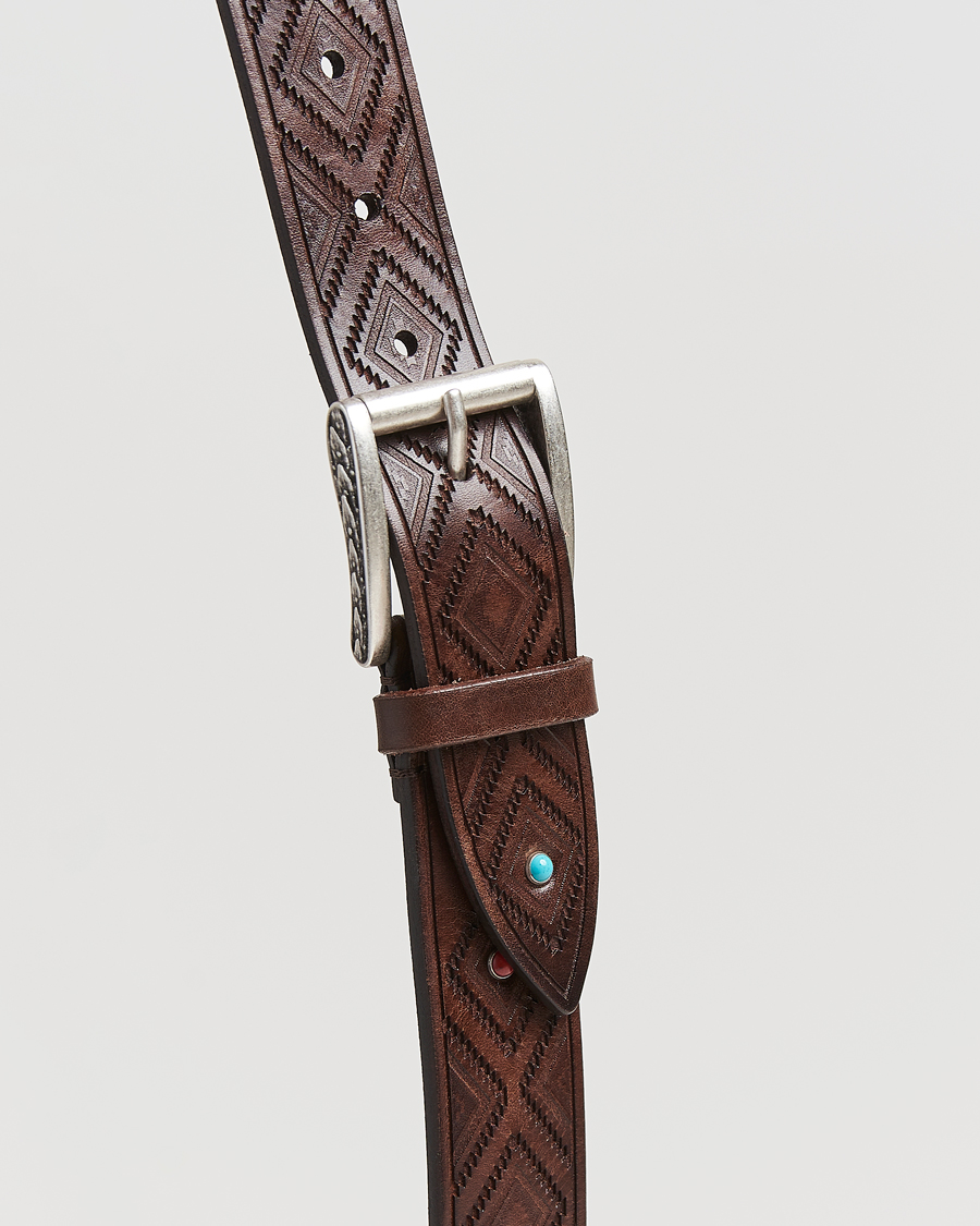 Men | Belts | Anderson's | Diamond Pattern Western 3,5cm Belt Brown