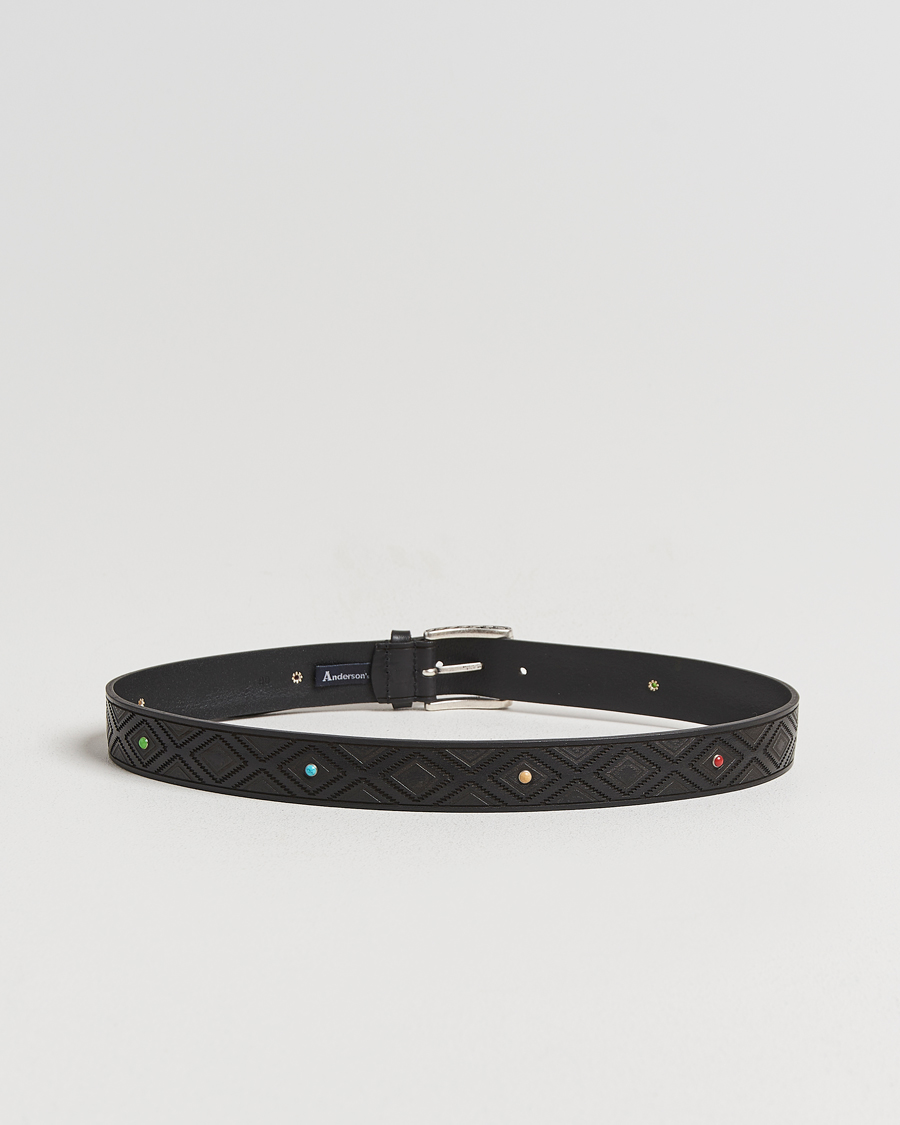 Men | Belts | Anderson's | Diamond Pattern Western 3,5cm Belt Black