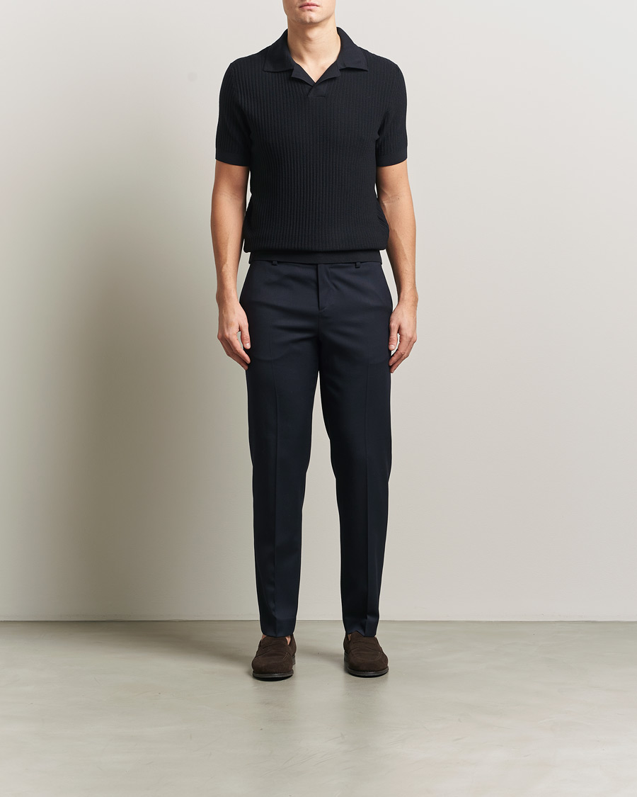 Men | Sweaters & Knitwear | Brioni | Knitted Rib Wool Polo Navy