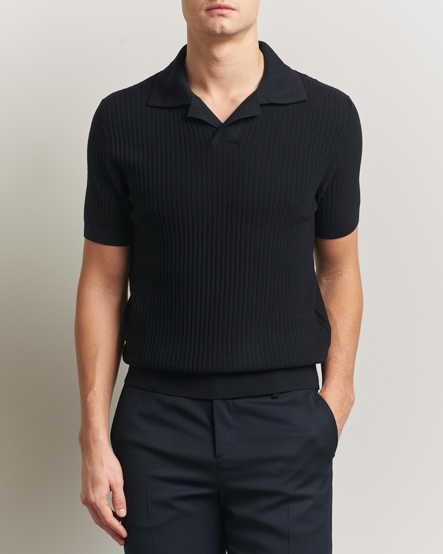 Men | Sweaters & Knitwear | Brioni | Knitted Rib Wool Polo Navy