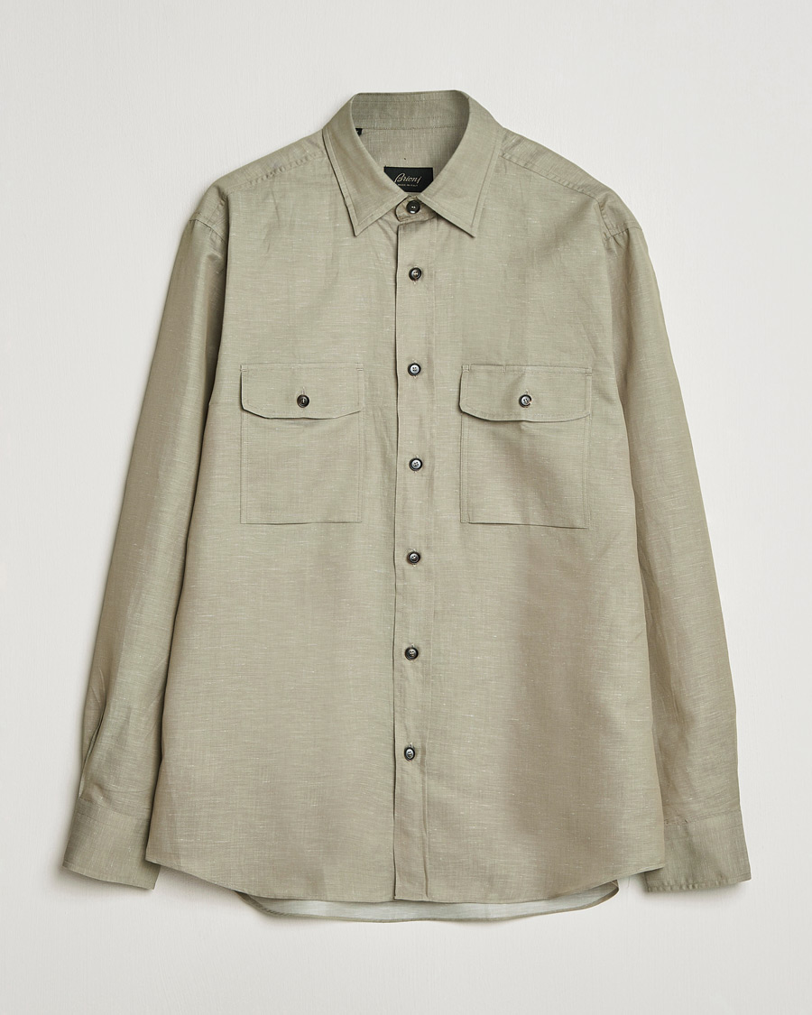 Men | Shirts | Brioni | Cotton/Linen Overshirt Olive