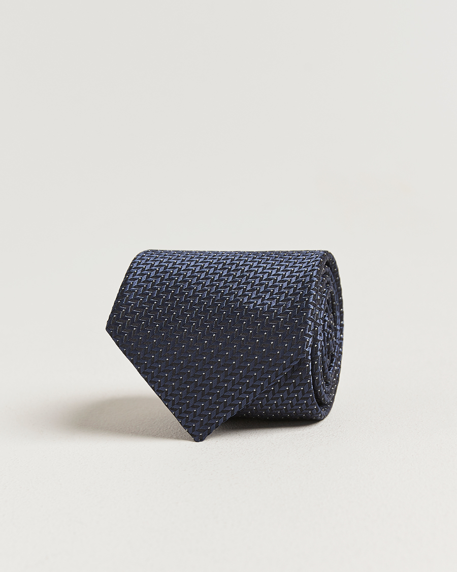 Men | Ties | Brioni | Jacquard Herringbone Silk Tie Navy