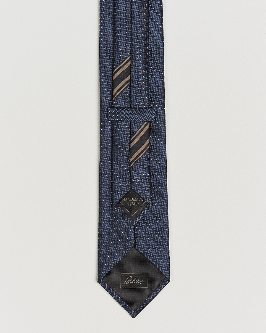 Men | Ties | Brioni | Jacquard Herringbone Silk Tie Navy