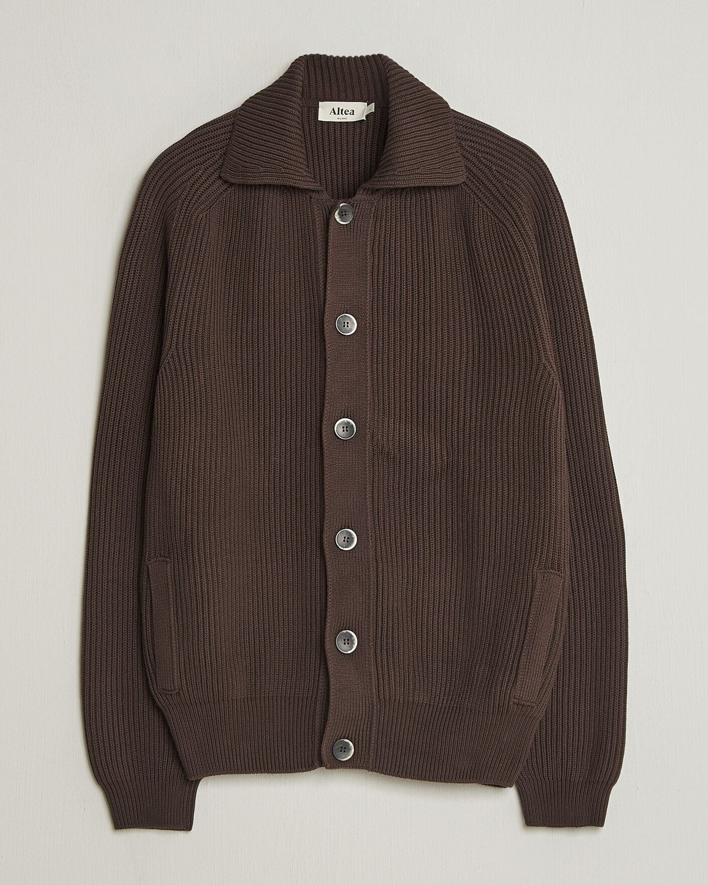 Men | Sweaters & Knitwear | Altea | Cotton Rib Cardigan Jacket Dark Brown