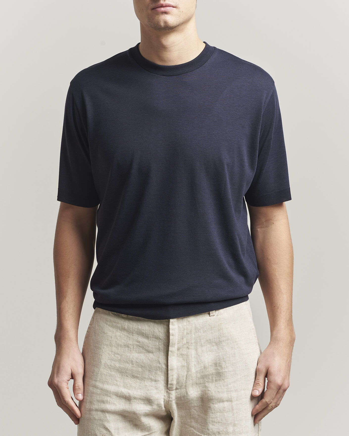 Men | T-Shirts | Altea | Cotton/Stretch Knitted T-Shirt Navy
