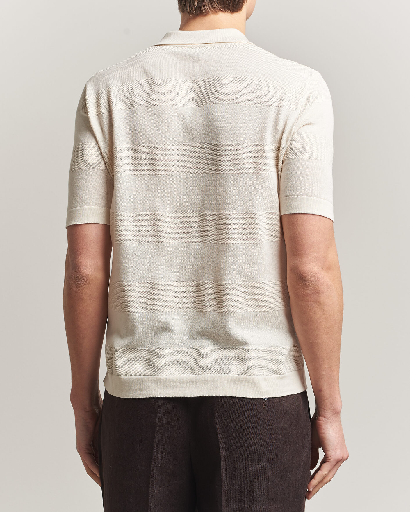 Men | Polo Shirts | Altea | Block Stripe Knitted Polo Off White