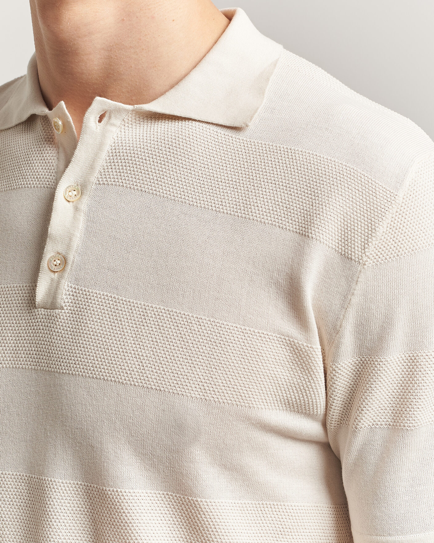 Men | Polo Shirts | Altea | Block Stripe Knitted Polo Off White