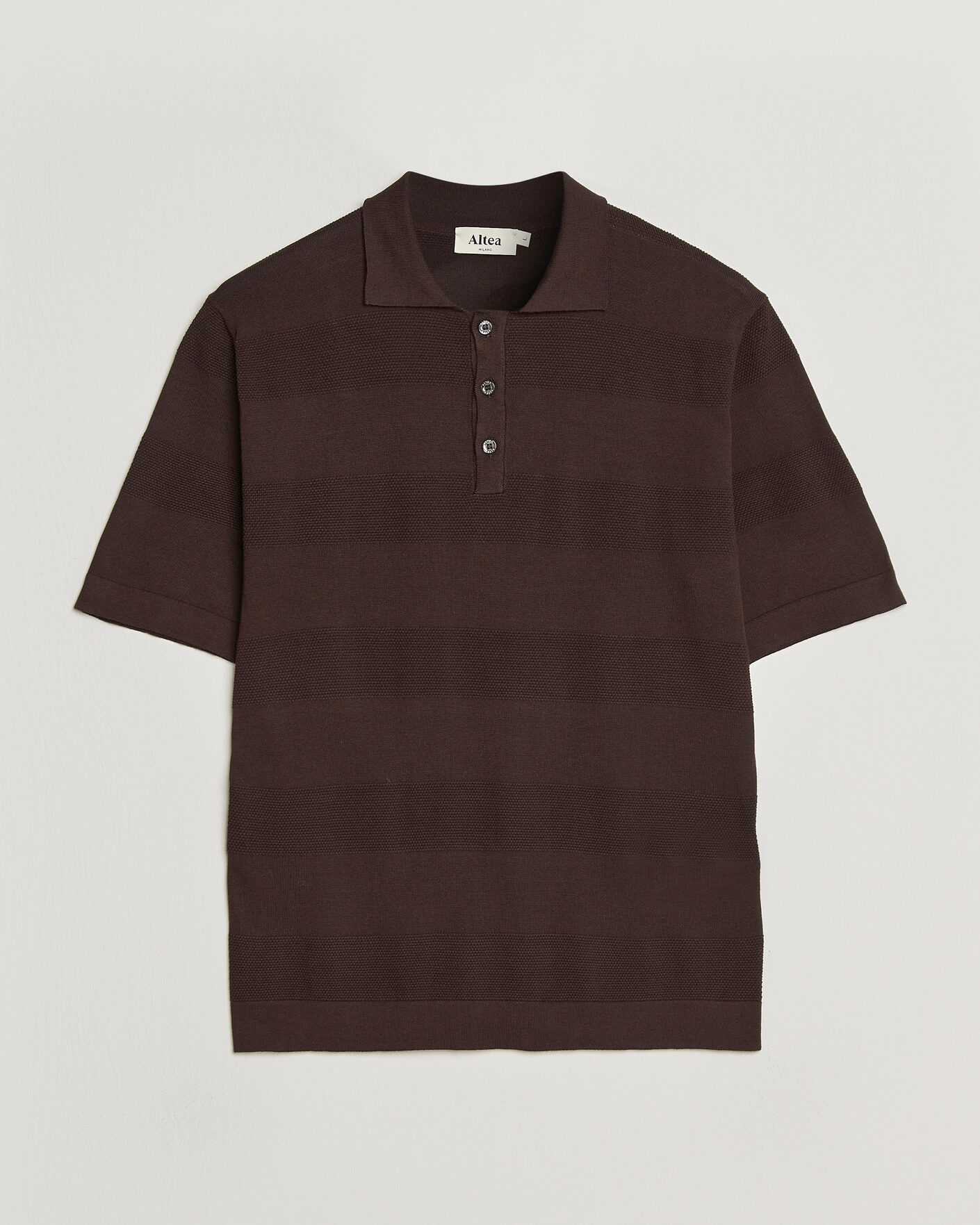 Men | Polo Shirts | Altea | Block Stripe Knitted Polo Dark Brown