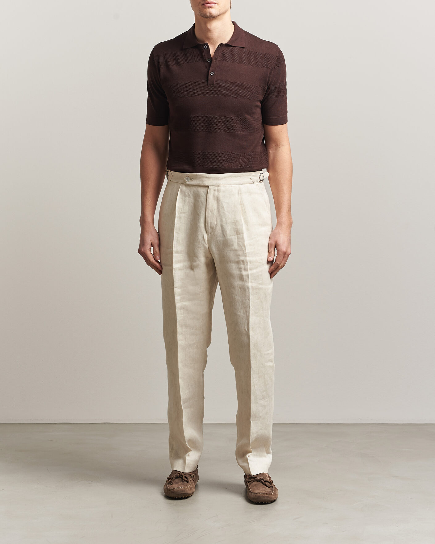 Men | Polo Shirts | Altea | Block Stripe Knitted Polo Dark Brown