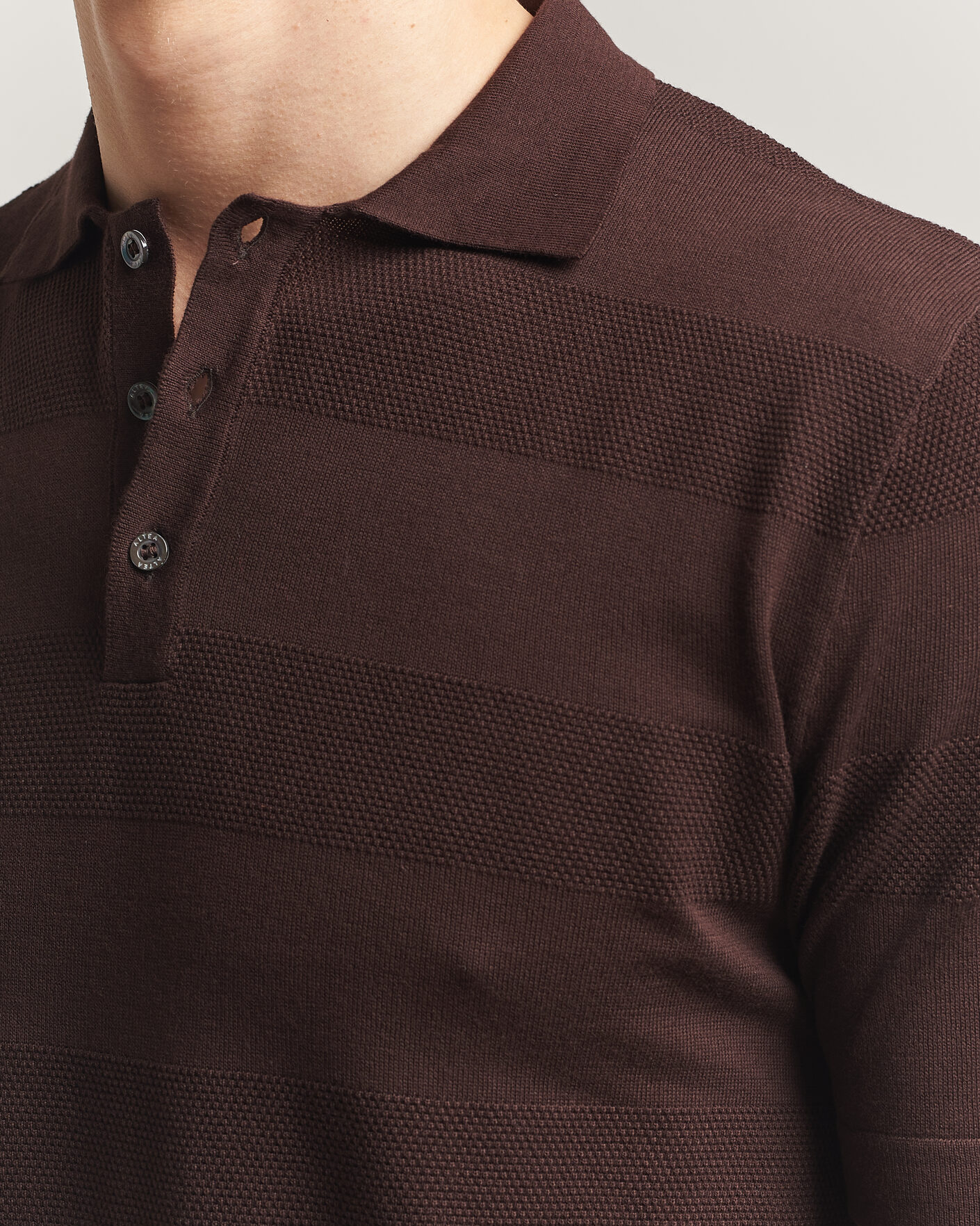 Men | Polo Shirts | Altea | Block Stripe Knitted Polo Dark Brown