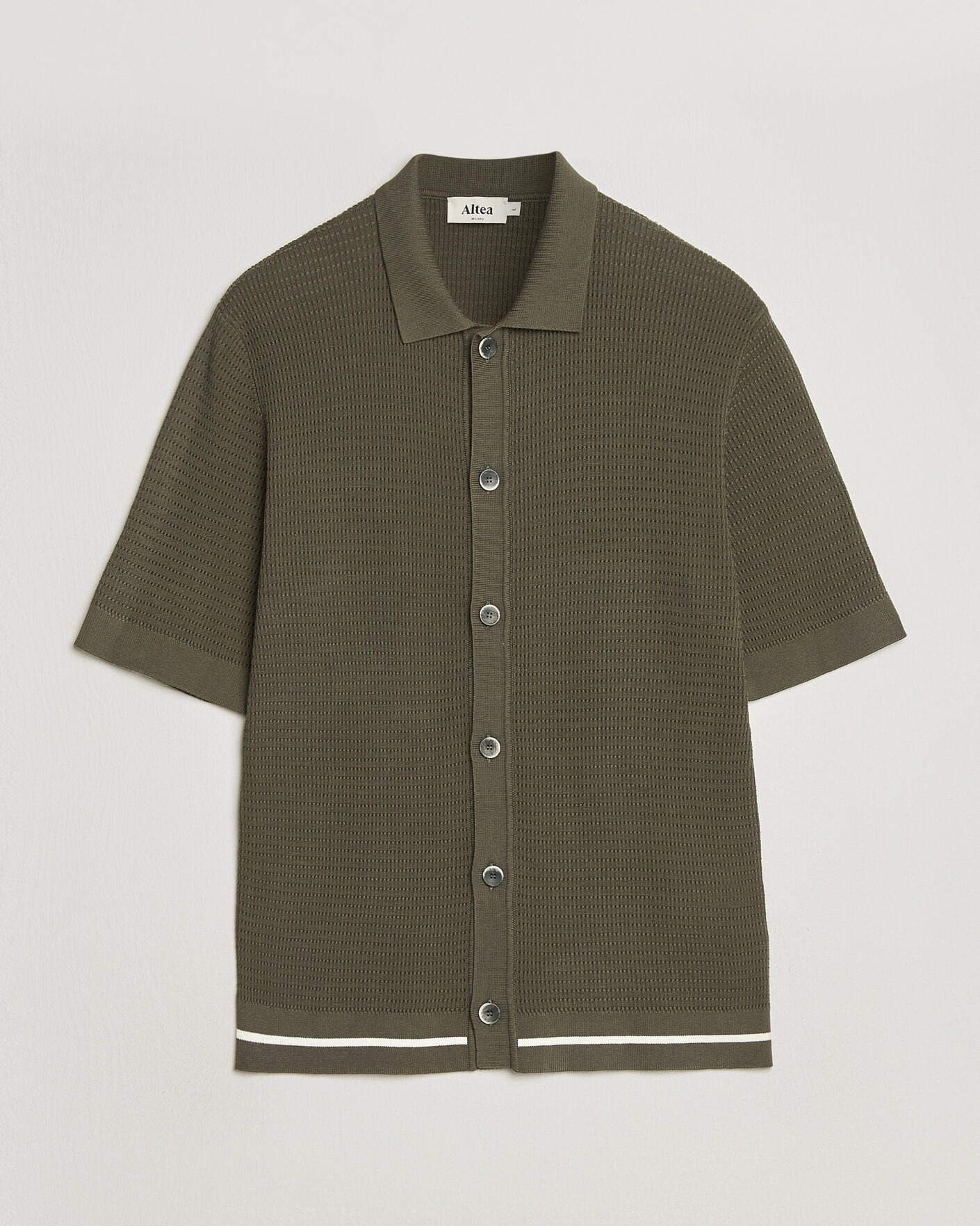 Men | Shirts | Altea | Bamboo Stitch Knitted Camp Shirt Dark Green