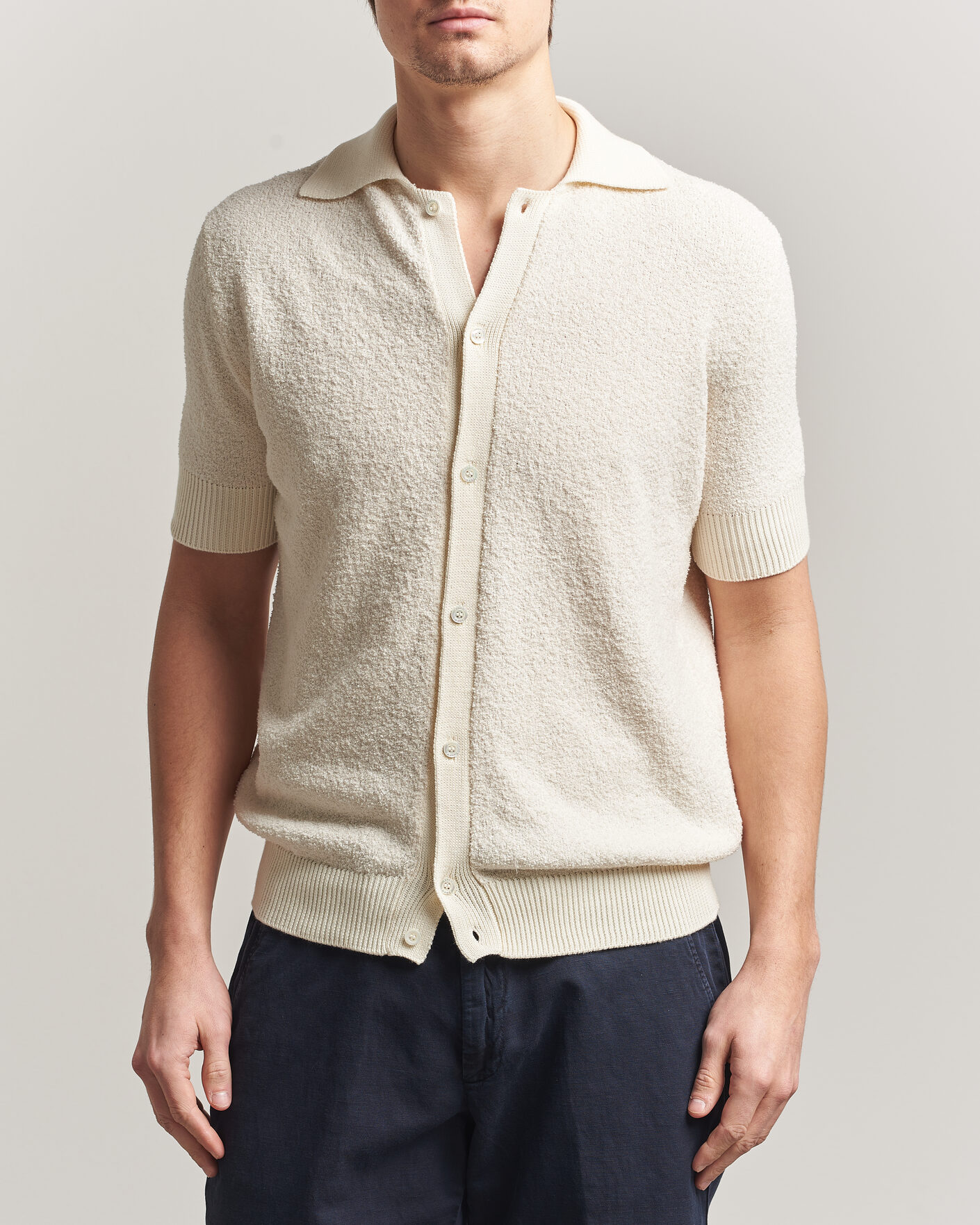 Men | Shirts | Altea | Soft Boucle Resort Shirt Off White