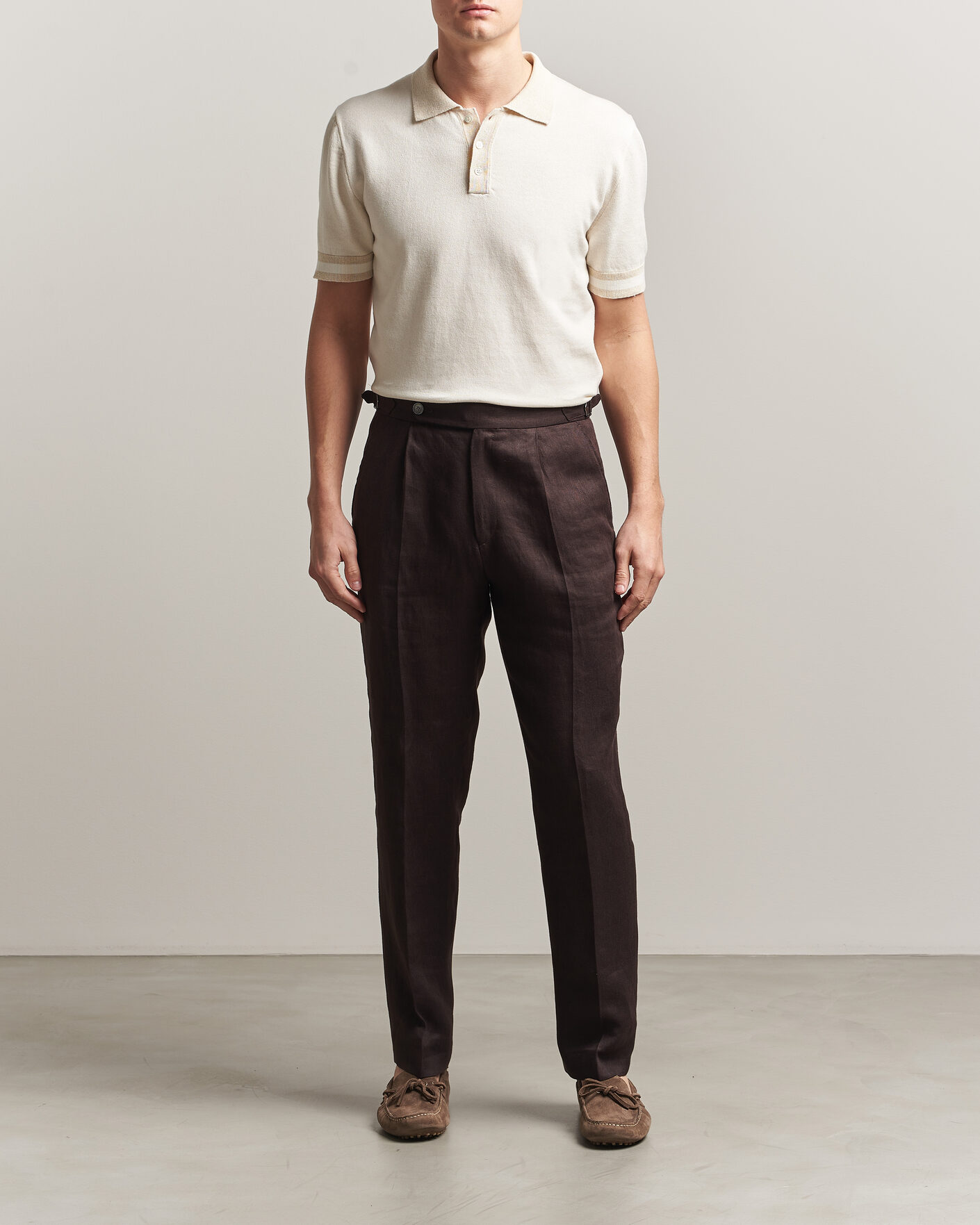 Men | Polo Shirts | Altea | Cotton/Linen Piquet Polo Off White