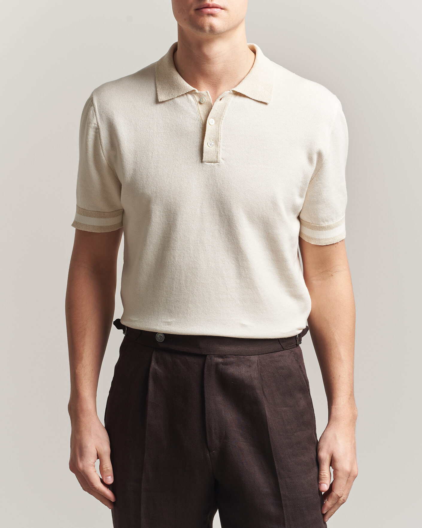 Men | Polo Shirts | Altea | Cotton/Linen Piquet Polo Off White