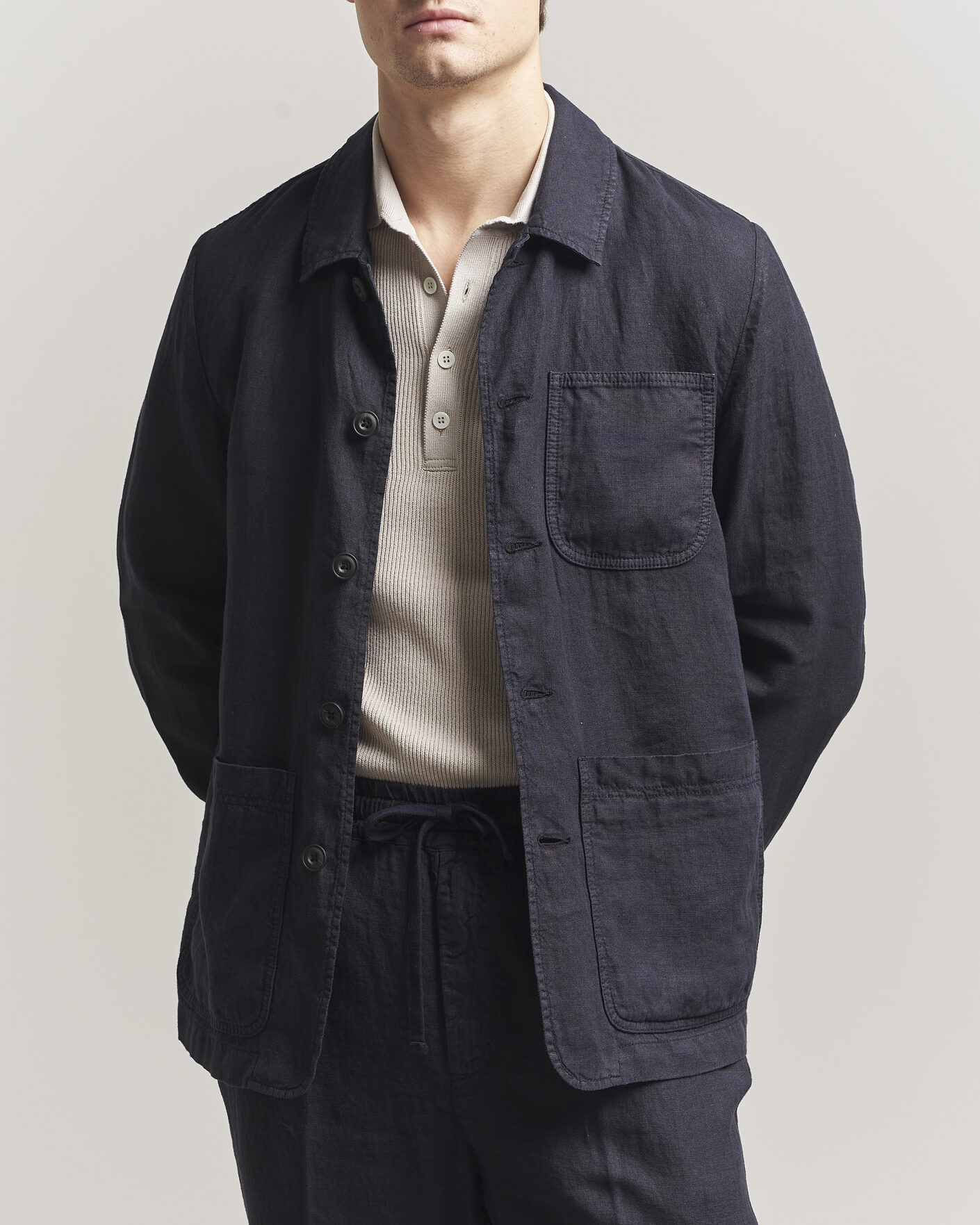 Men | Coats & Jackets | Altea | Linen Chore Jacket Navy