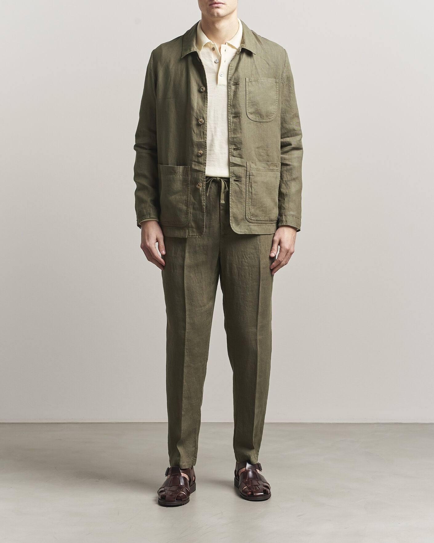 Men | Coats & Jackets | Altea | Linen Chore Jacket Military