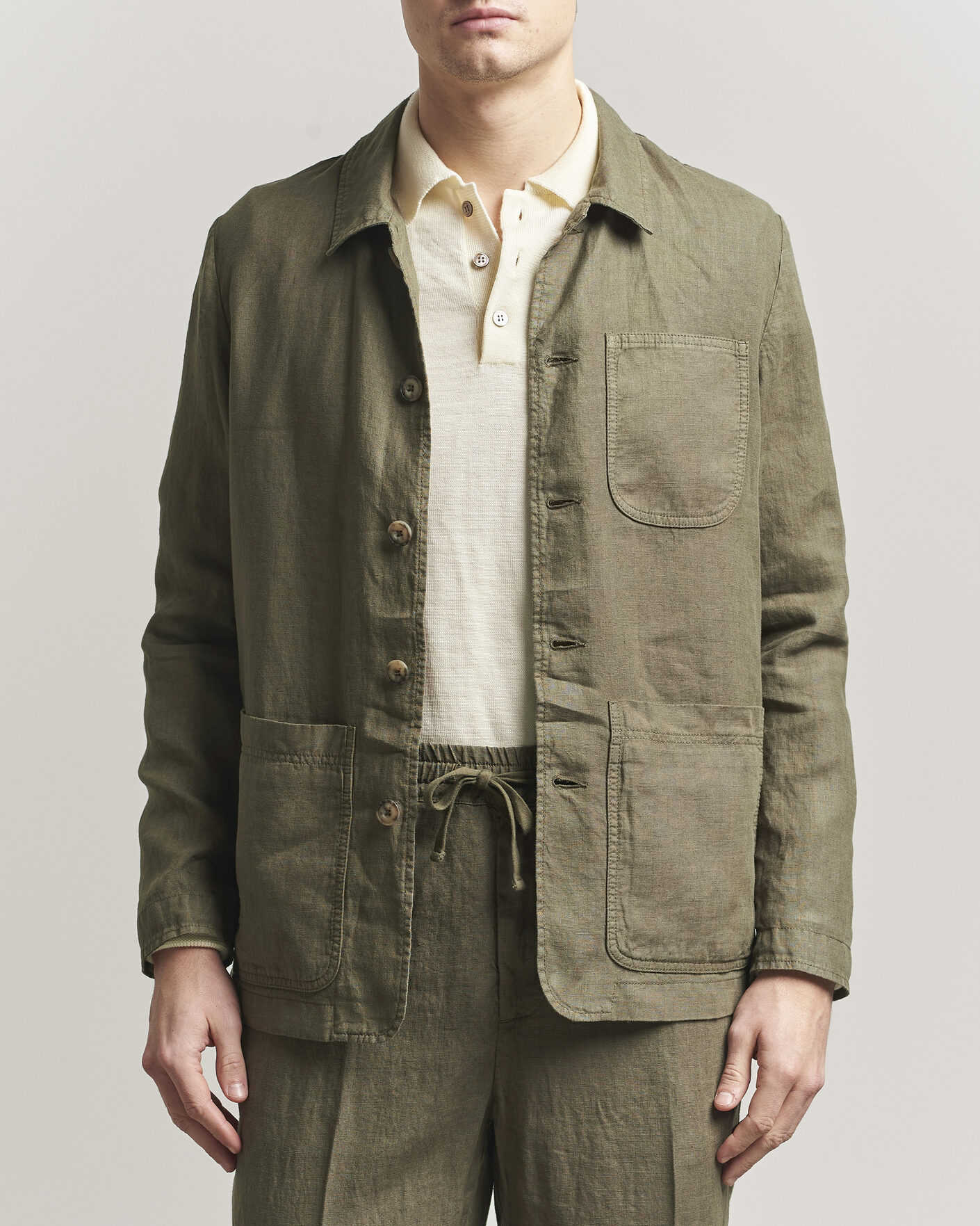 Altea Linen Chore Jacket Military at CareOfCarl.com