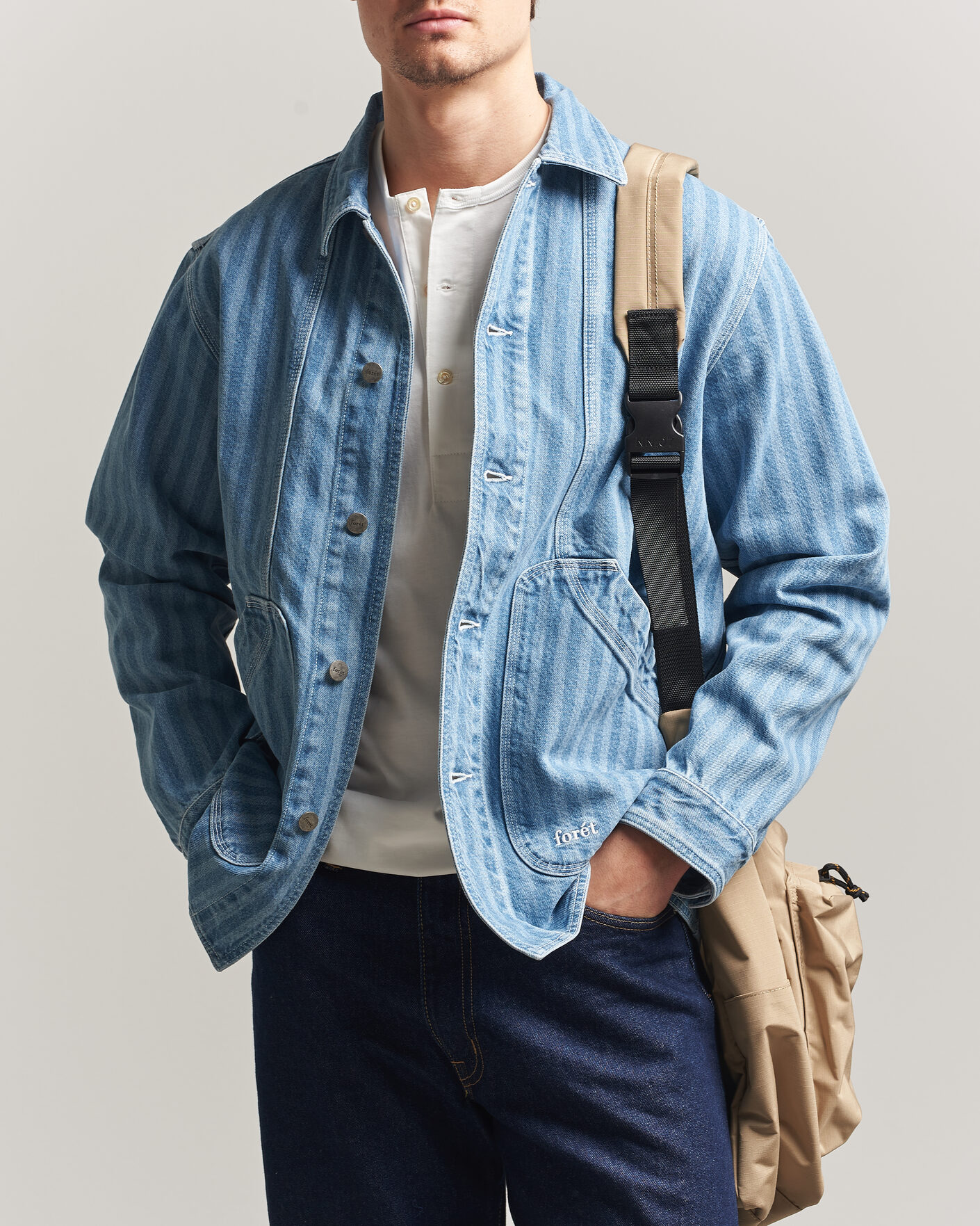 Men | Shirts | Forét | Berry Denim Overshirt Striped Denim