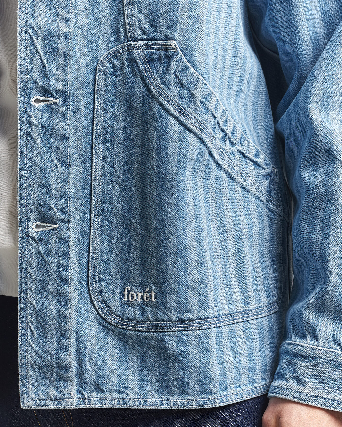 Men | Shirts | Forét | Berry Denim Overshirt Striped Denim
