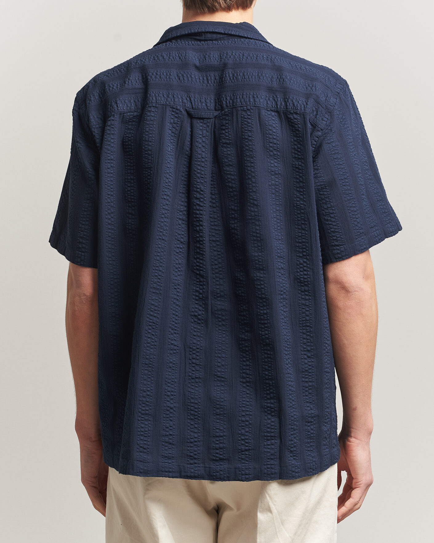 Men | Shirts | Forét | Peer Jacquard Stripe Regular Fit SS Shirt Navy