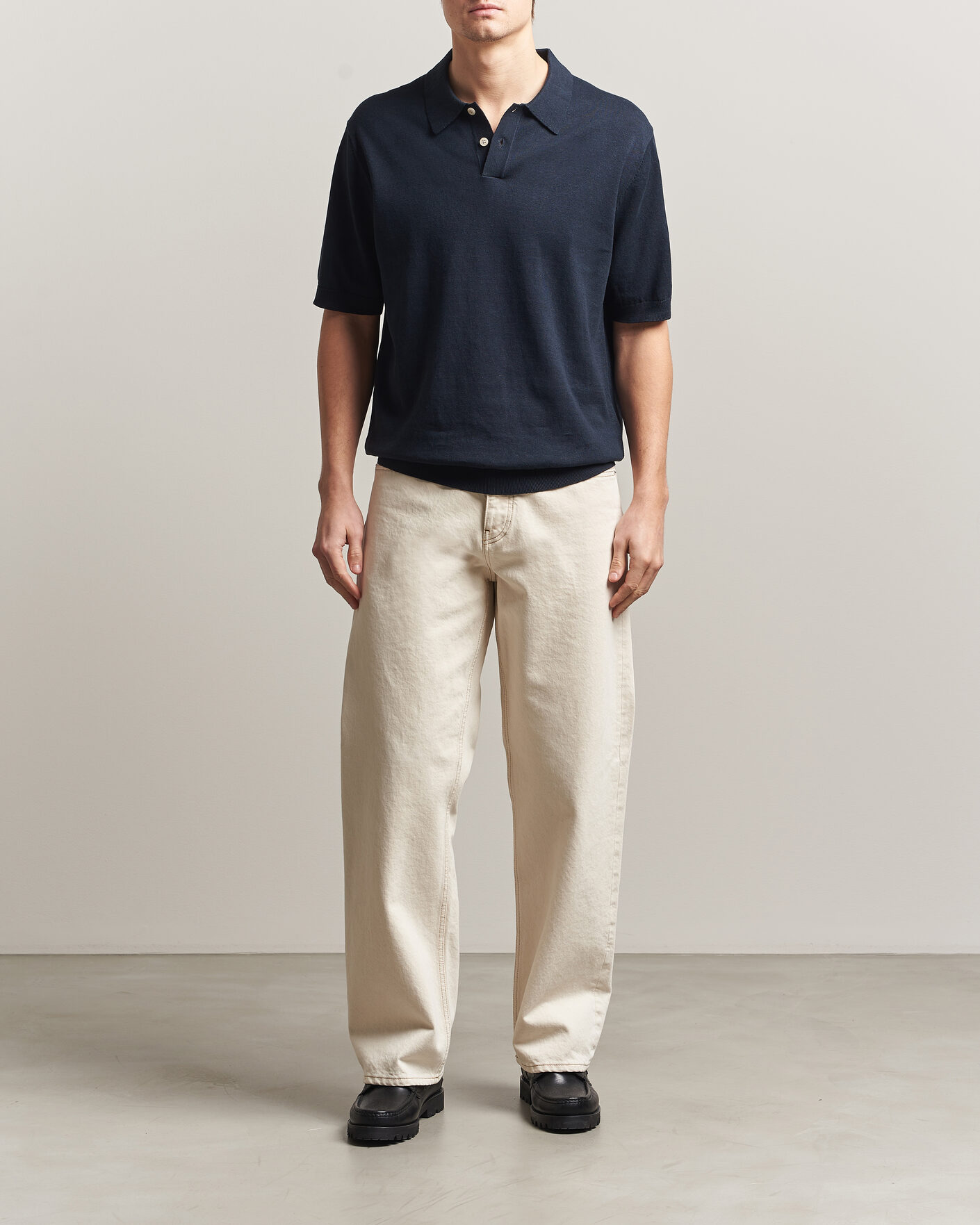 Men | Polo Shirts | Forét | Sea Cotton/Linen Polo Navy