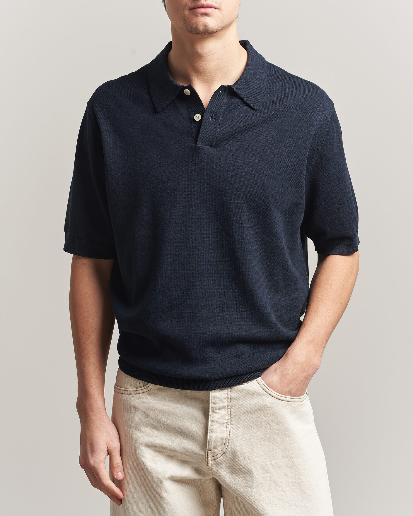 Men | Polo Shirts | Forét | Sea Cotton/Linen Polo Navy