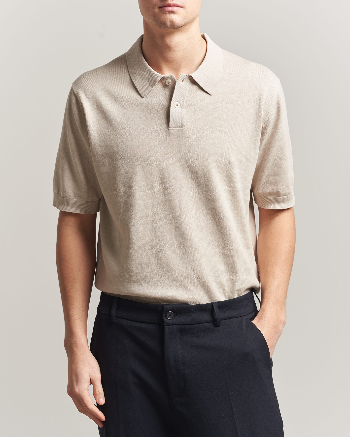 Men | Polo Shirts | Forét | Sea Cotton/Linen Polo Oatmeal