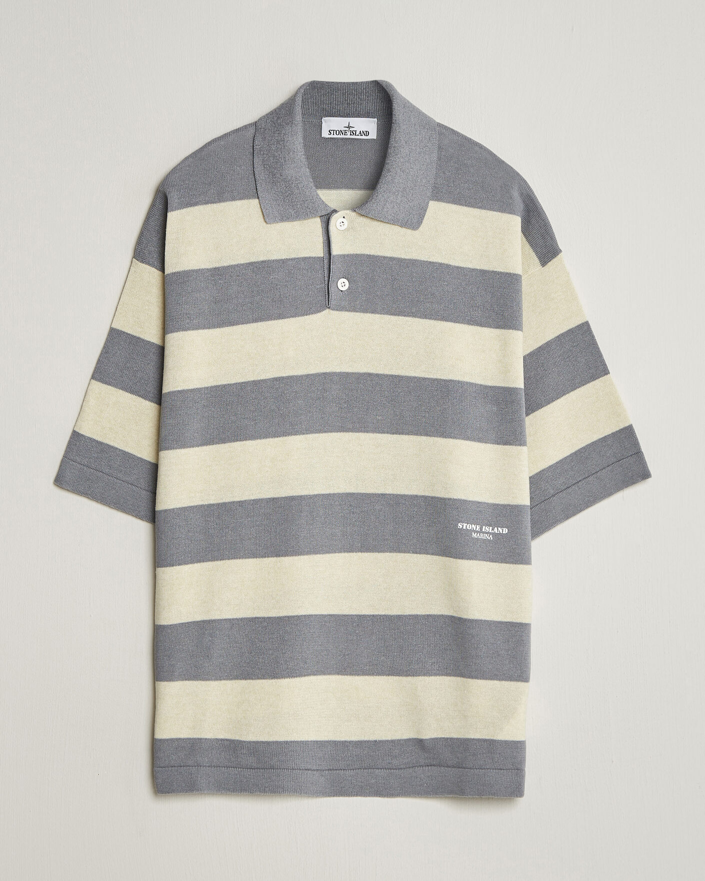 Men | Polo Shirts | Stone Island | Marina Knitted  Cotton/Linen Polo Ivory Melange