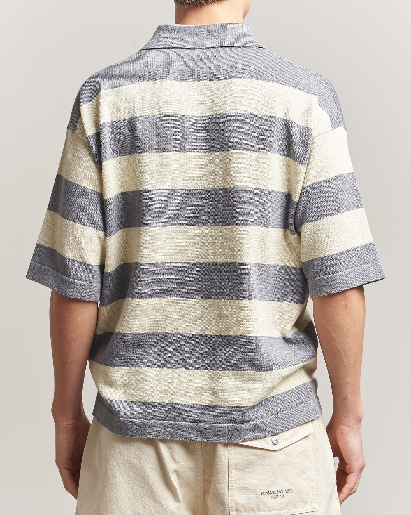 Men | Polo Shirts | Stone Island | Marina Knitted Cotton/Linen Polo Ivory Melange