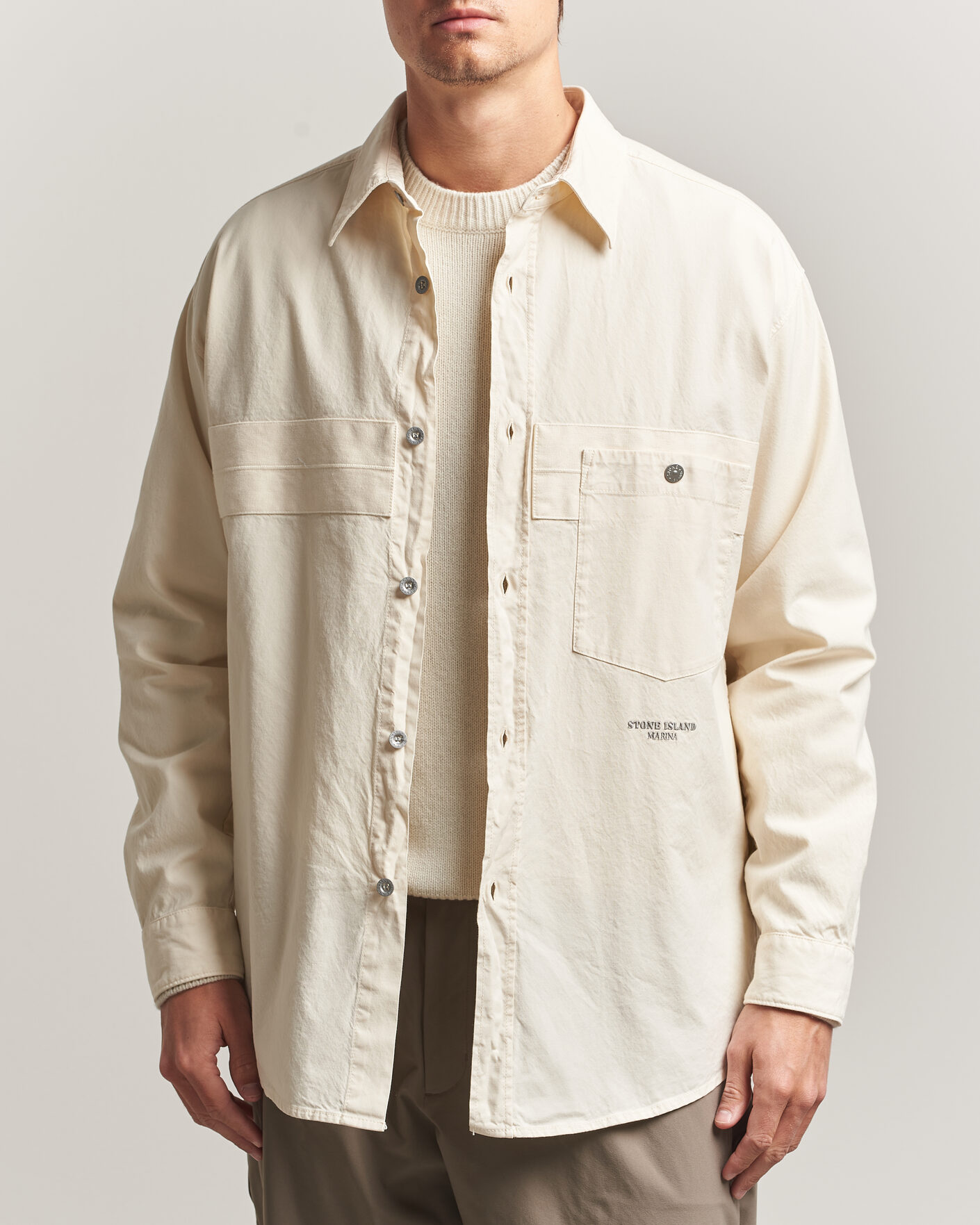 Men | Shirts | Stone Island | Marina Cotton Panama Weave Overshirt Ivory