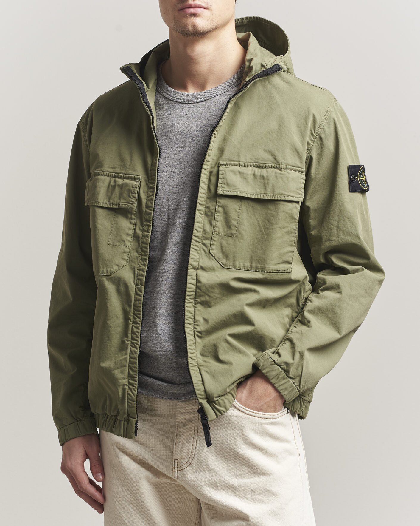 Men | Coats & Jackets | Stone Island | Stretch Cotton Twill Hood Jacket Military Green