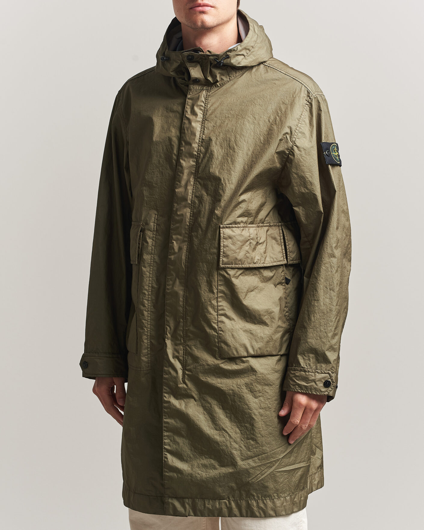 Stone Island Membrana 3L Hooded Parka Military Green at CareOfCarl.com