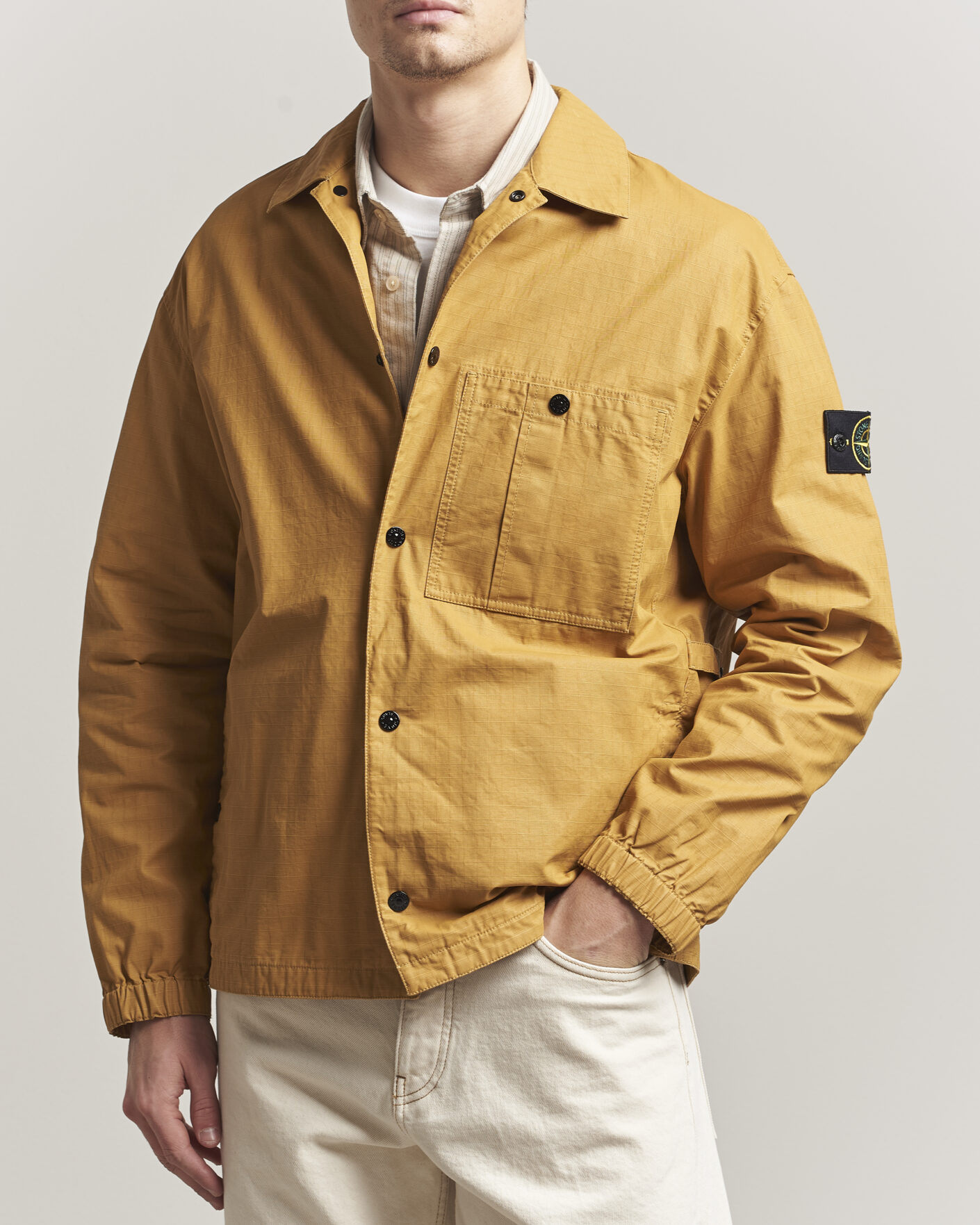 Stone Island Double Coated Cotton Ripstop Overshirt Mustard at Stone Island Double Coated Cotton Ripstop Overshirt Mustard at