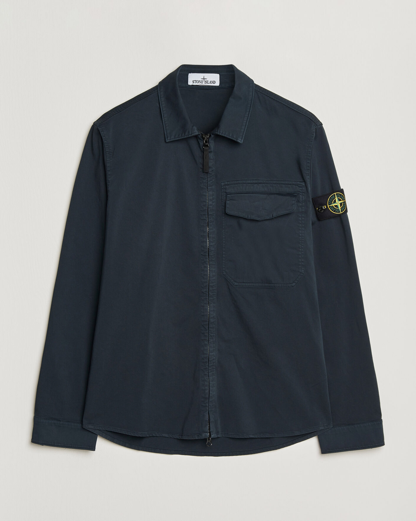 トップス Stone  Navy Lightweight shirt Stone Island Cotton Stretch Zip Overshirt Navy at CareOfCarl.com