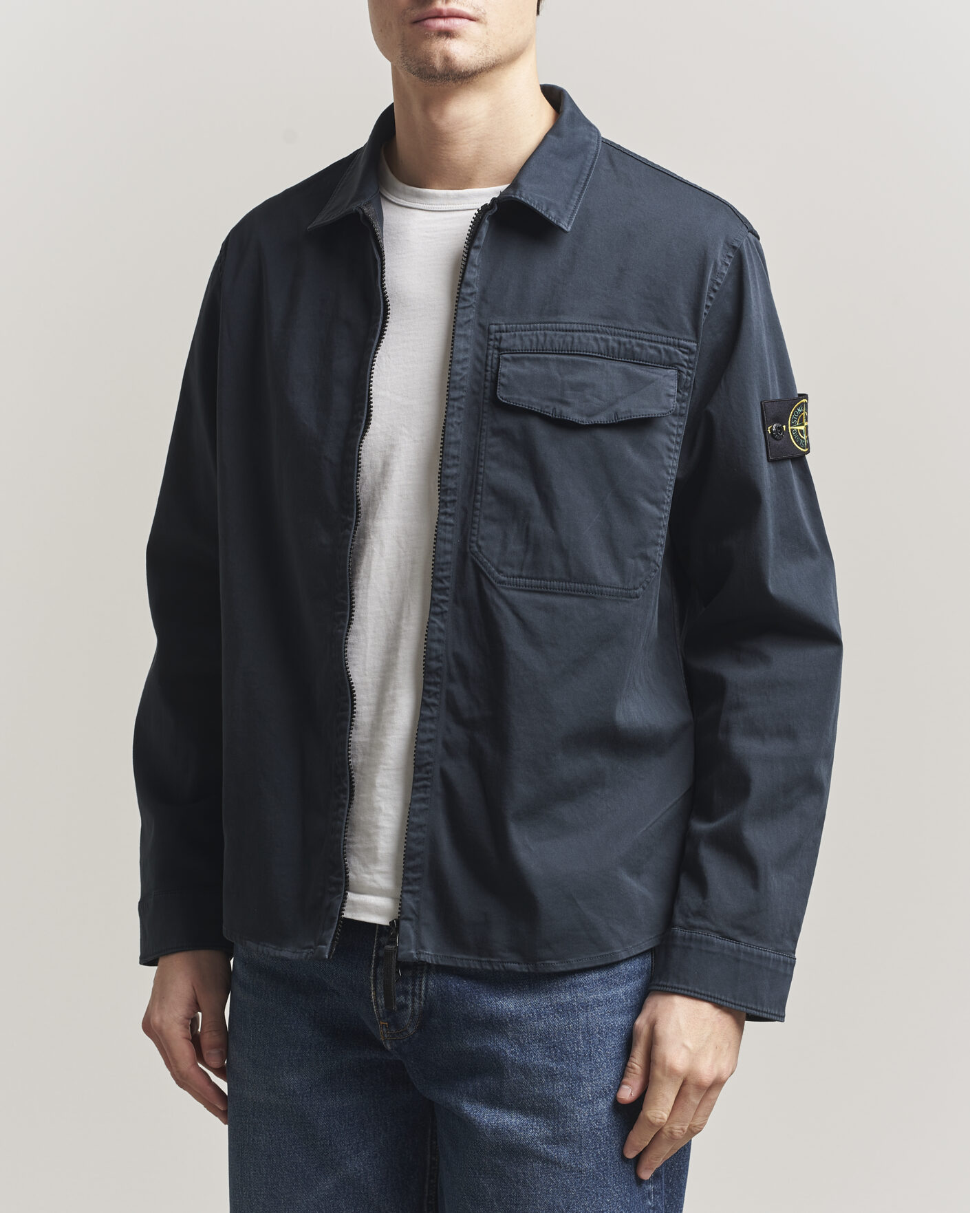 Men | Shirts | Stone Island | Cotton Stretch Zip Overshirt Navy