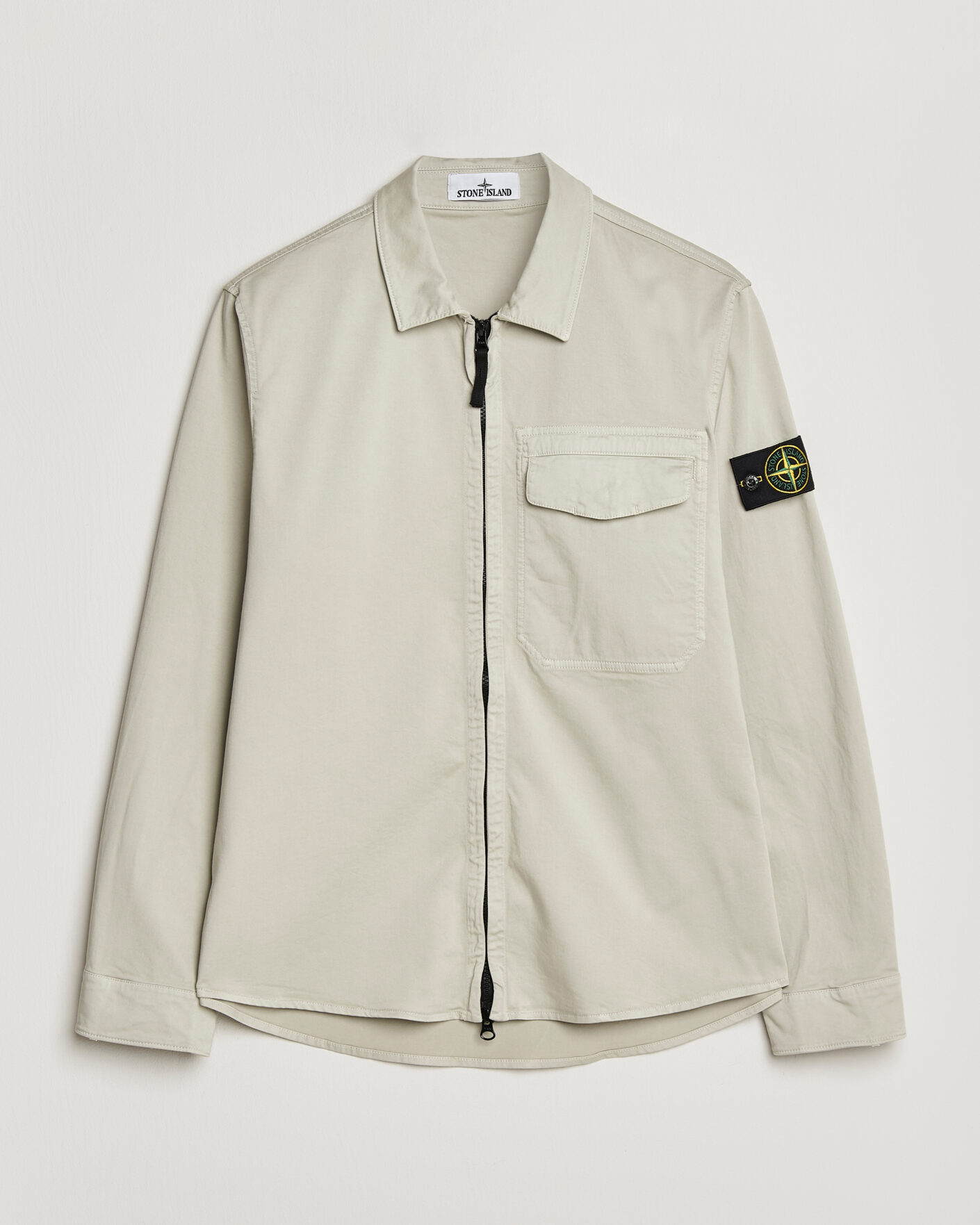 Stone Island Cotton Stretch Zip Overshirt Pearl Grey at CareOfCarl.com
