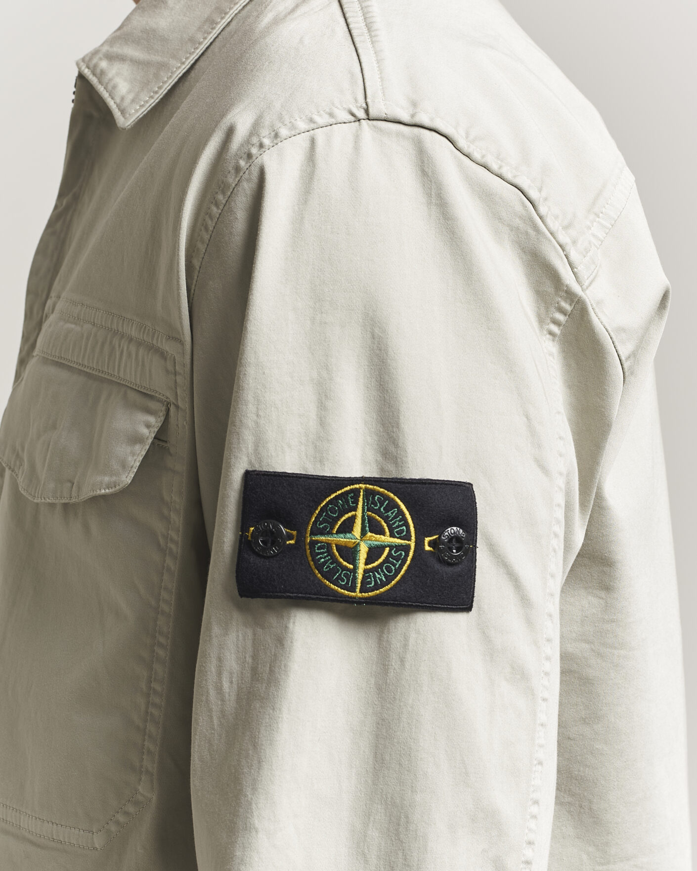 Men | Shirts | Stone Island | Cotton Stretch Zip Overshirt Pearl Grey